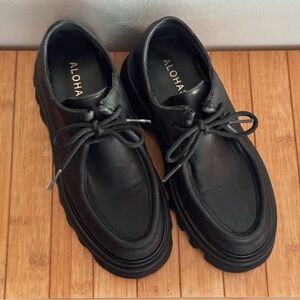ALOHAS Tycoon Black Leather Loafers